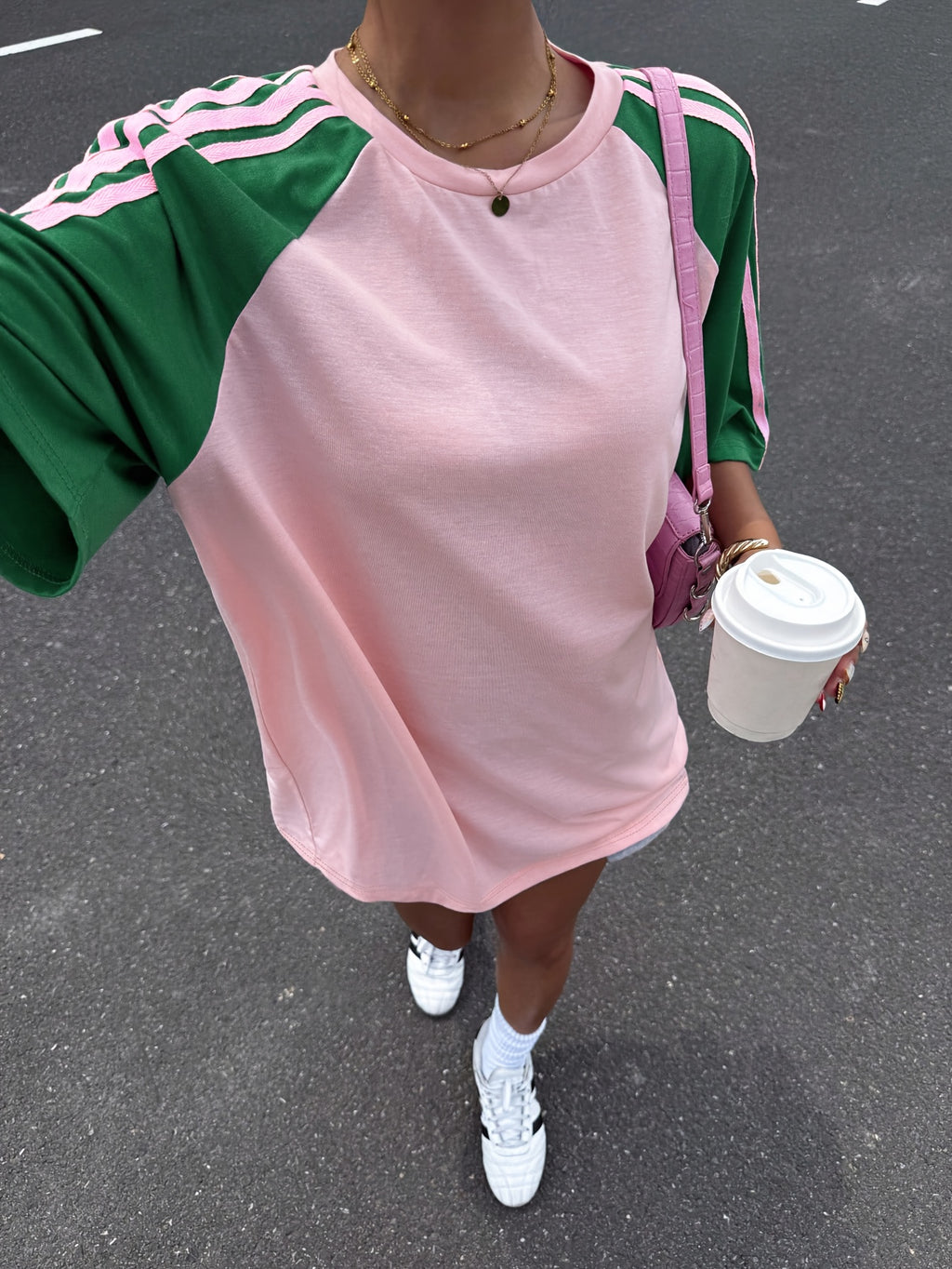 Women'S Striped Contrast Off-Shoulder Loose Casual Round Neck T-Shirt, Summer - Mixed colors