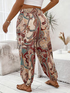 Vacation Full Body Printed High-Waist Elastic Waist Fashion Long Pants - Multicolor