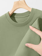JEEP Men's Pure Long-Sleeve T-Shirt, 210g, Crew Neck, Solid Color, Wear-Resistant, Breathable, for Spring/Autumn Casual and Sports as a Base Layer Top - Palm Green