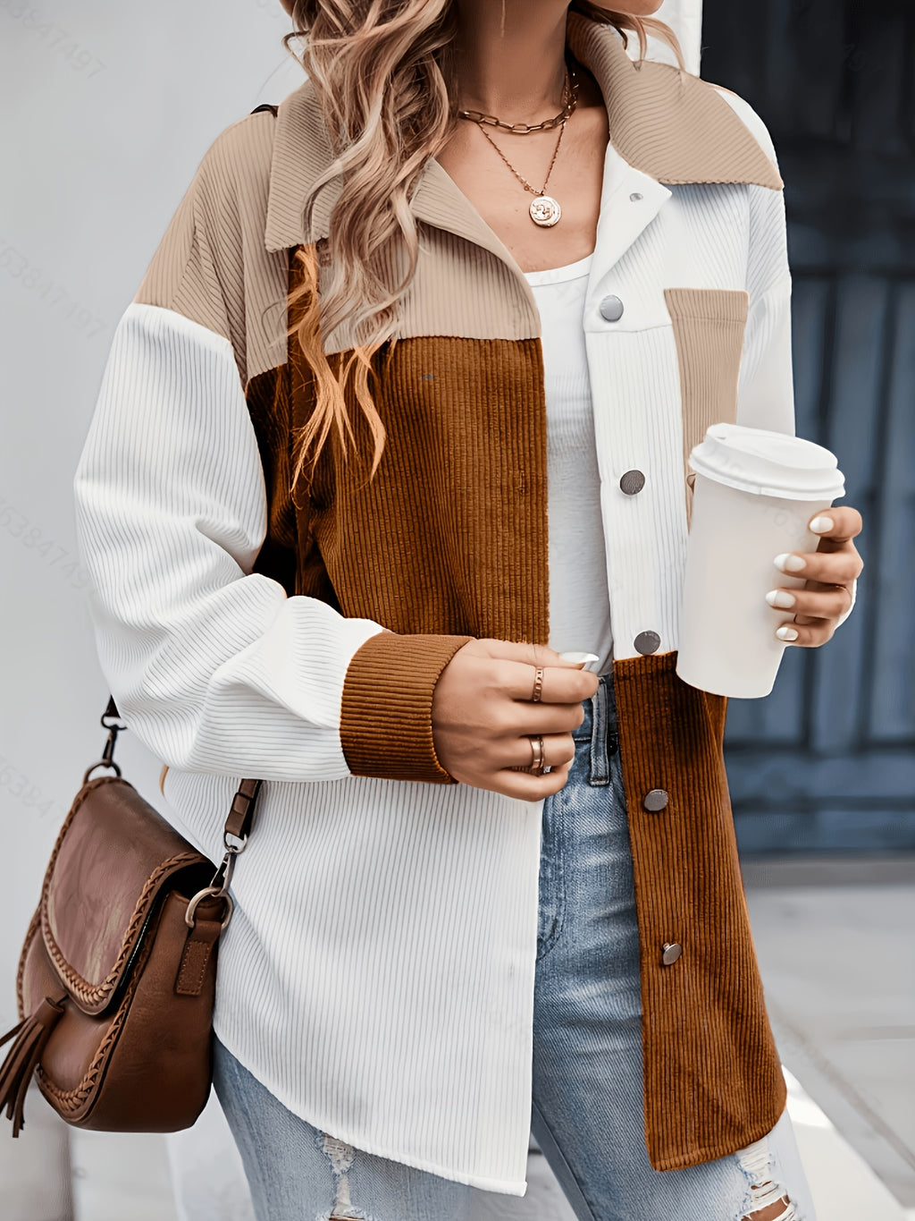 Women'S New Casual Contrast Off-Shoulder Long Sleeve Regular Jacket, Suitable for Spring And Autumn - Mixed colors