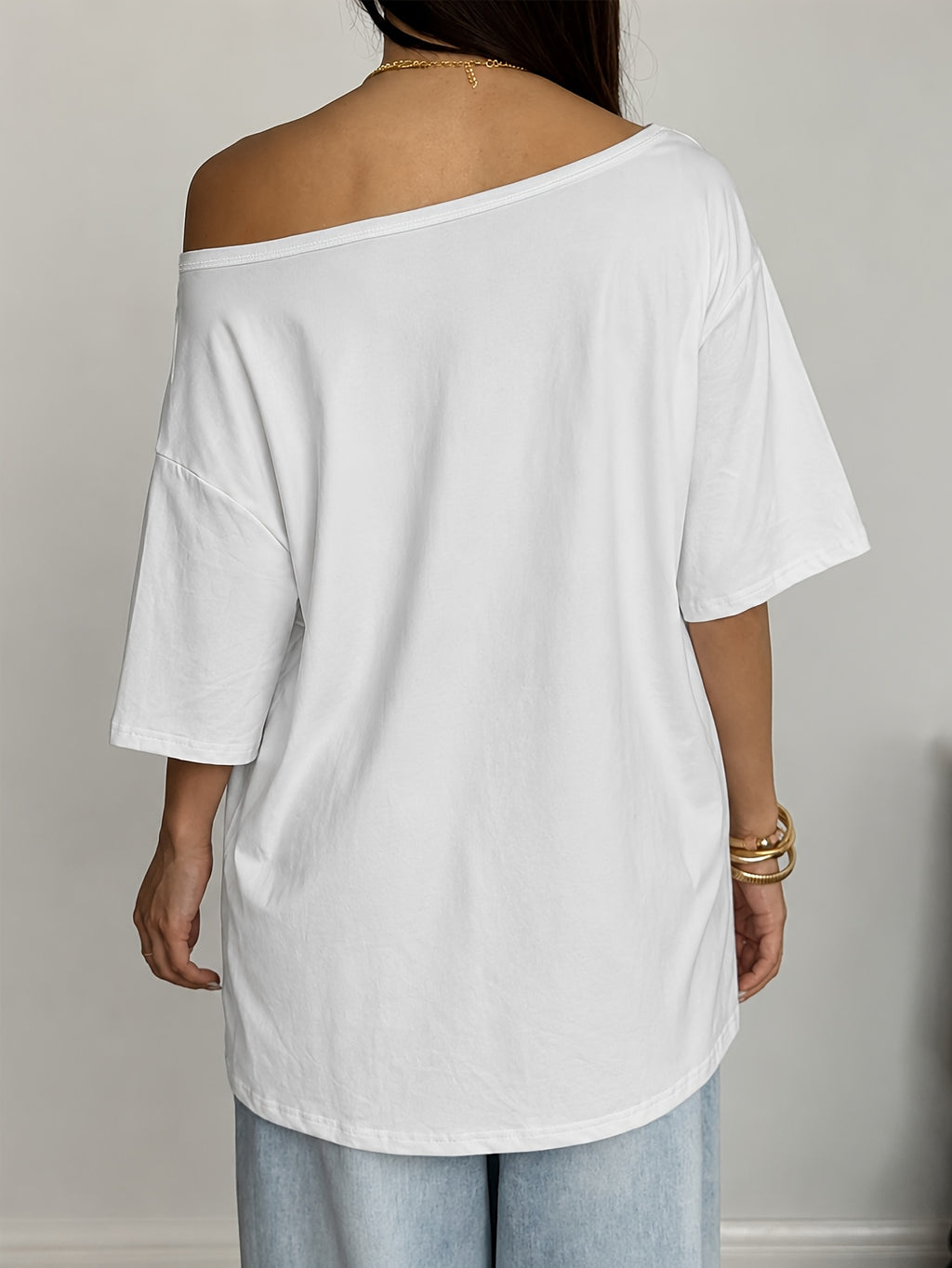 Women'S New Summer Style Slightly Sloped Collar Women T-Shirt, Loose Women Short Sleeves, Casual Daily T-Shirts, Commute Vacation - White