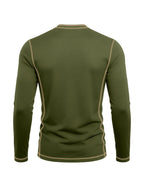 Men's Retro Patchwork T-Shirt - Solid Color Base with Contrast Patch Suitable for Fall/Winter, Round Neck Long Sleeve Casual Layering Top, Machine Washable Blending Shirt for Outdoor & Casual Attire (Regular Fit) - Military Green