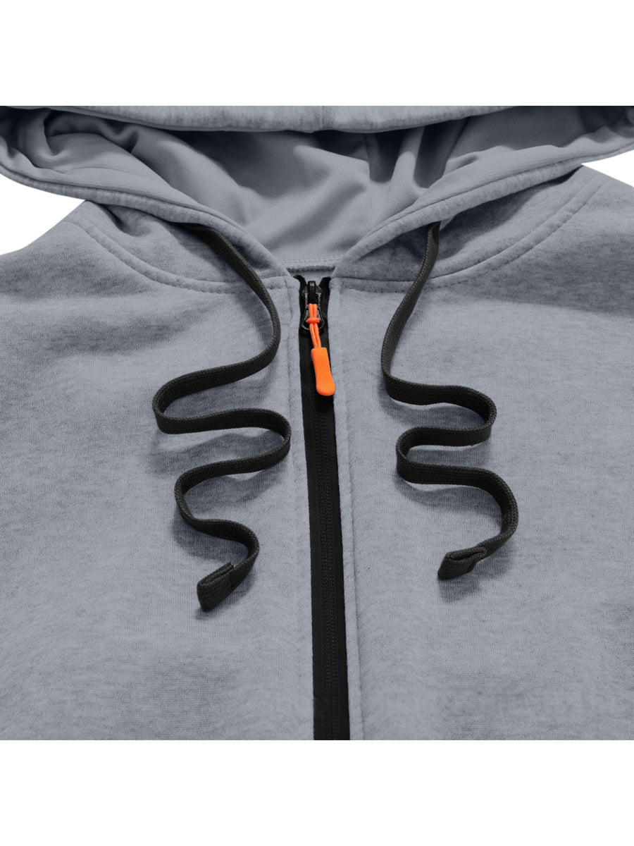 Men's Full-Zip Hooded Jacket with Mountain Print & Arm Zipper Pocket - Oversized Loose Fit Winter Coat, Hooded Streetwear Outerwear Suitable for, Urban Style, Machine Washable Warm Jacket - Grey