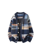 Men's Autumn/Winter Style - Buttoned Cardigan Jacket, Contrast Color Fashion Long Sleeve Design, Suitable for Casual Dates and Outdoor Activities - Comfortable Ted Fabric, Urban Style, Versatile Piece - Navy Color