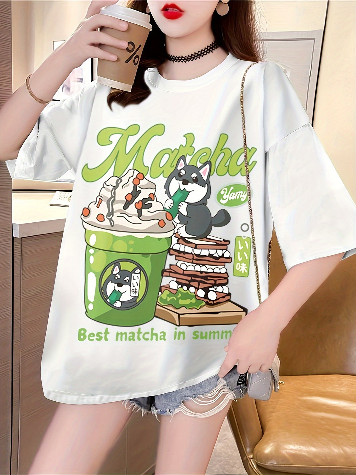 New Summer Collection of Plus-Size Loose-Fitting Stylish Cartoon Print Women'S Mid-Length Short-Sleeve T-Shirts - K136-W