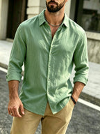 The Preferred Gift for Back to School Season Is Men's Casual Shirts. Spring and Autumn Long Sleeved Shirts Are Trendy, Loose, Solid Color, Breathable and Versatile Tops, Making Them the Perfect Holiday Gift - Green