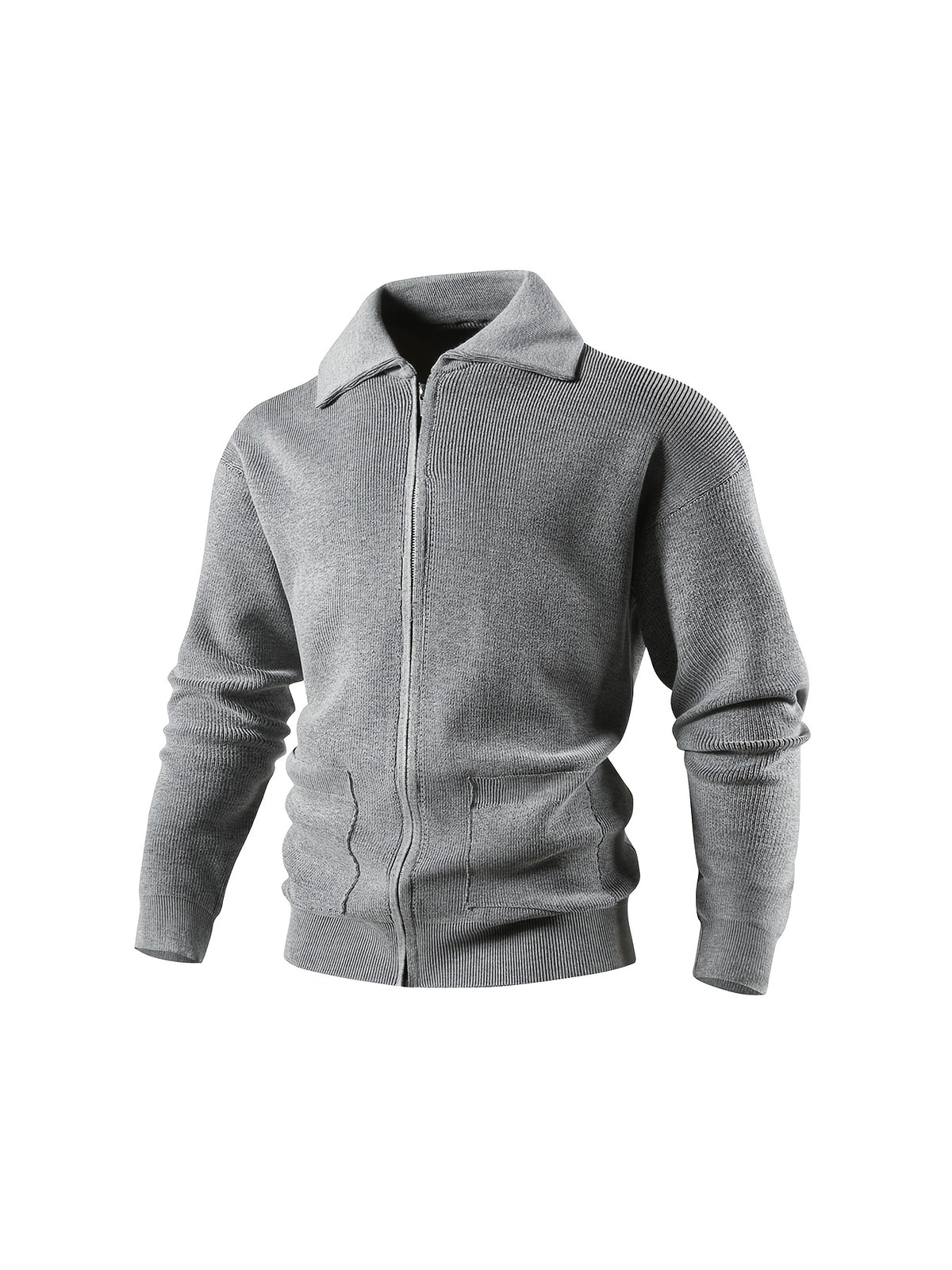 Men's Solid Color Lapel Cardigan Sweater - Machine Washable Winter Knitwear with Lapel Collar, Non-Stretch Suitable for Everyday Casual Wear, Office & -Casual Outfits, Regular Fit for Body Types - Grey