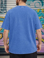 Relaxed Fit Distressed T-Shirt - Made from 100%, Heavyweight Vintage Washed Tee, Unisex Premium Quality Shirt - Royal Blue