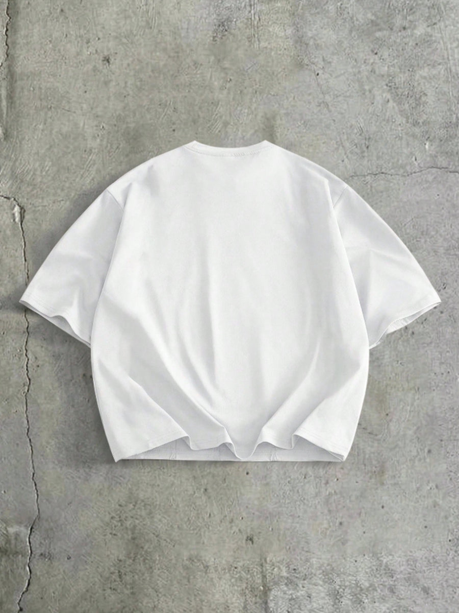 Men'S Deconstructed Patchwork 3D Cutout Short Sleeve T-Shirt, SPORT Letter Print Trendy Loose Round Neck Top - White