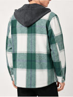 Men's Flannel Jacket Sherpa Lined Shirt Jacket Plaid Zip Up Hoodie Winter Warm Coats with Hood - Malachite Green