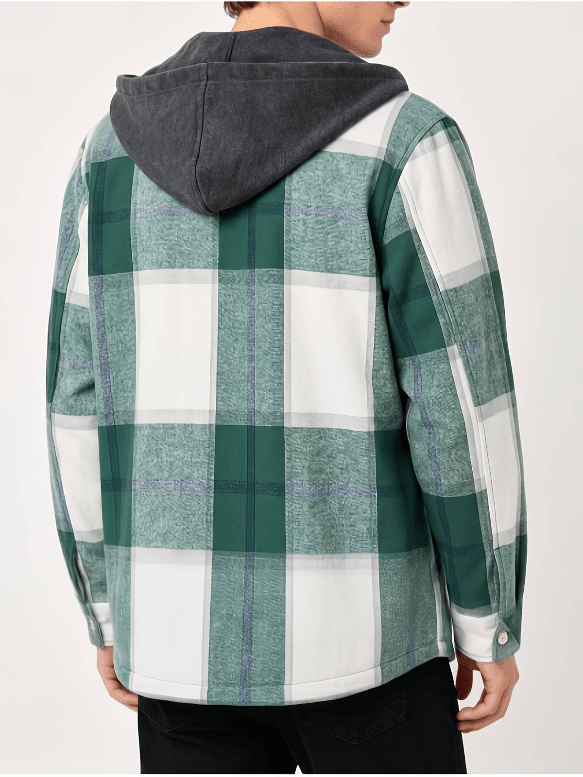 Men's Flannel Jacket Sherpa Lined Shirt Jacket Plaid Zip Up Hoodie Winter Warm Coats with Hood - Malachite Green