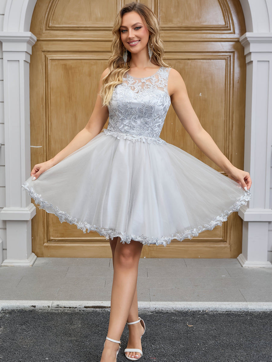 Retro Golden Noble Elegant Mesh Stitching Embroidery Dress Court Style Evening Banquet Wedding Dress Women 2025 - Silvery Grey