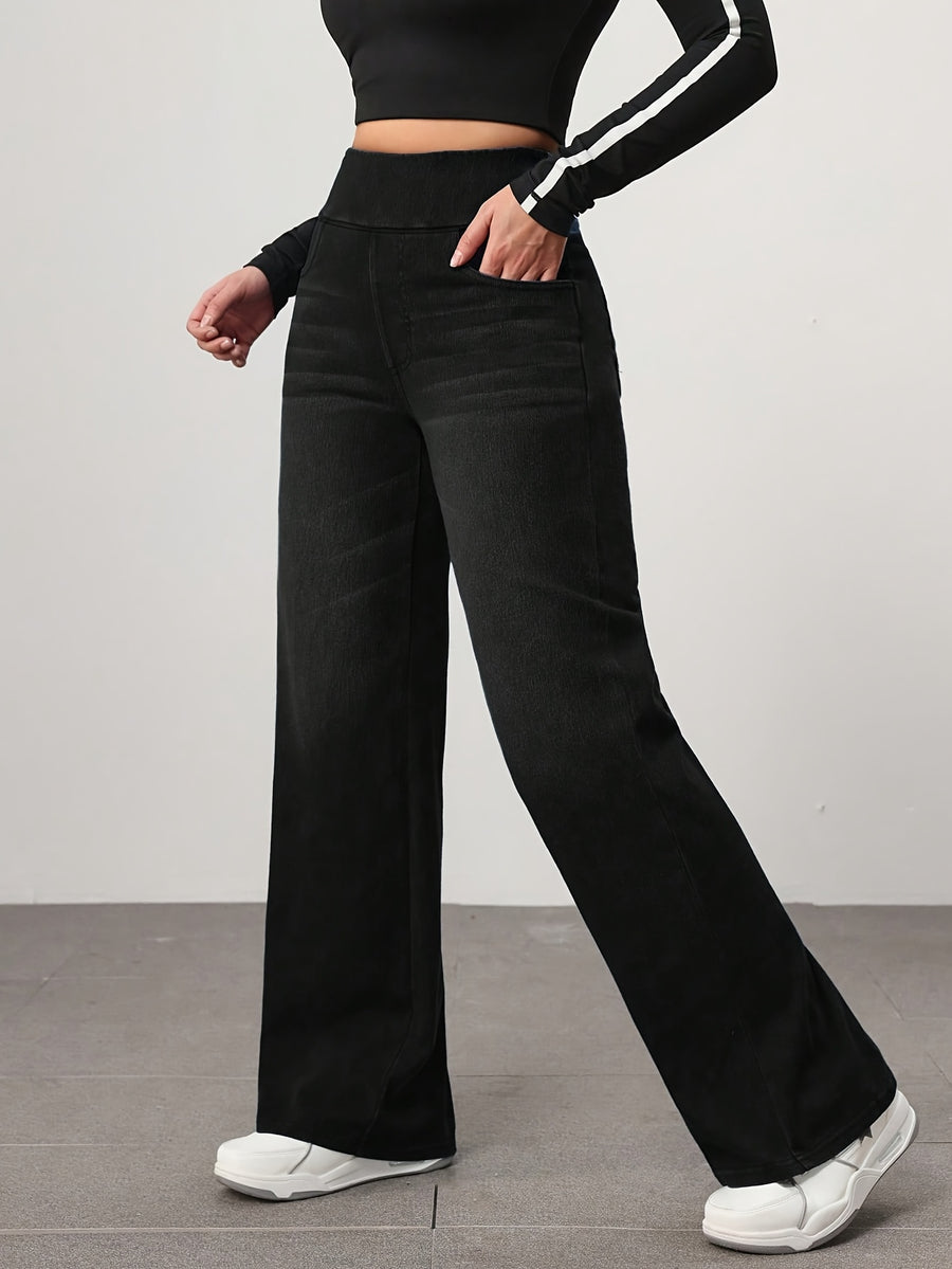 Women'S Loose Wide-Leg Elastic High-Waist Stretch Comfortable Temperament Elegant Women'S Trousers - Black