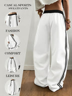 Women's casual fashionable wide-leg sports pants, suitable for yoga, fitness, and athletic wear - White