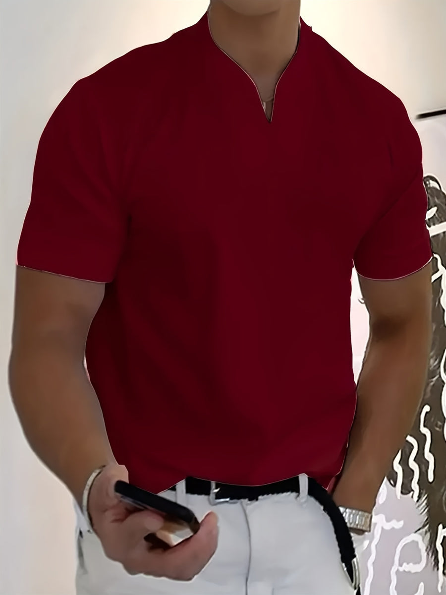 A 2026 New Style Men'S Summer Casual Sports V-Neck T-Shirt, Featuring a Street Fashion V-Neck Design, a Lightweight And Breathable Training Shirt for Exercise And Fitness, Suitable As a Base Layer for Daily Wear - Burgundy