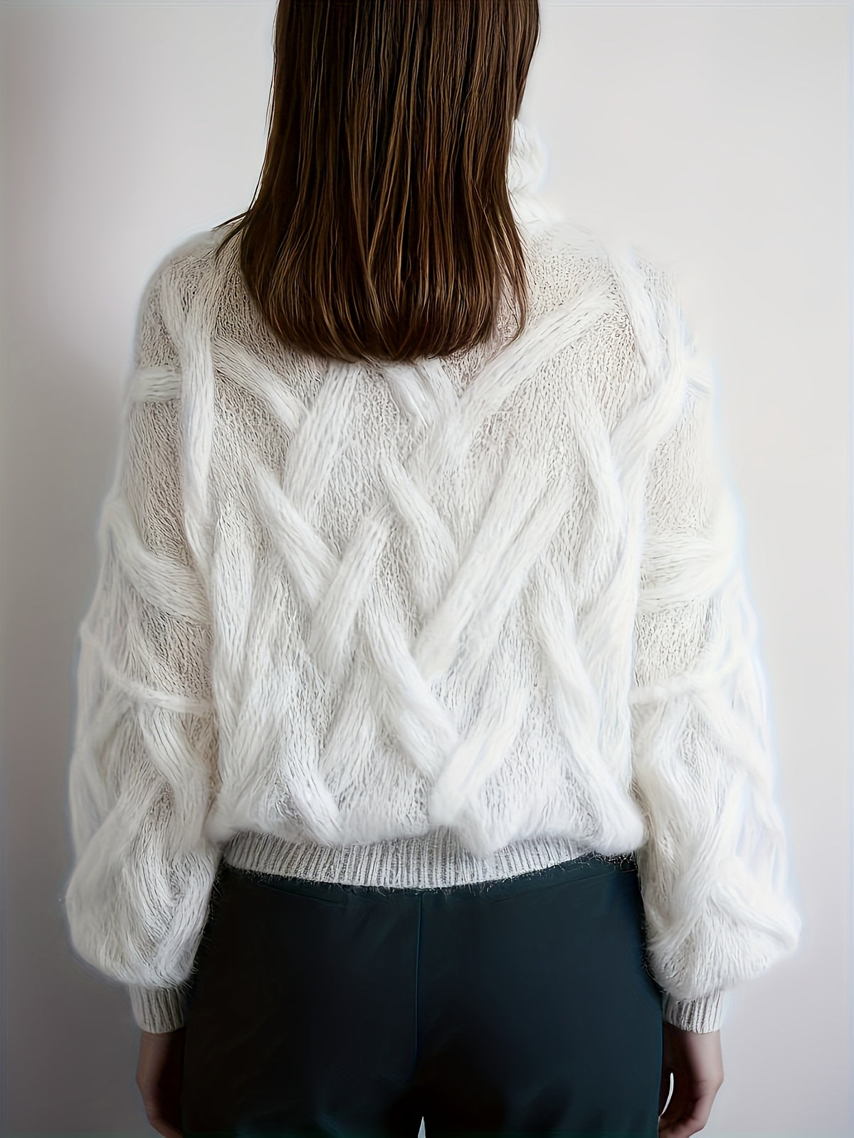 Valentine'S Day Festive Atmosphere Outfit for Women, Featuring a Lightweight, Sheer, Semi-Turtleneck Sweater with a Hollow Design, Perfect for a Relaxed, Soft, And Loose Style for Autumn And Winter - White