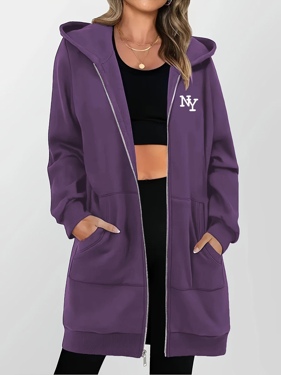 Women's Fashion Zip-Up Hoodie - Purple