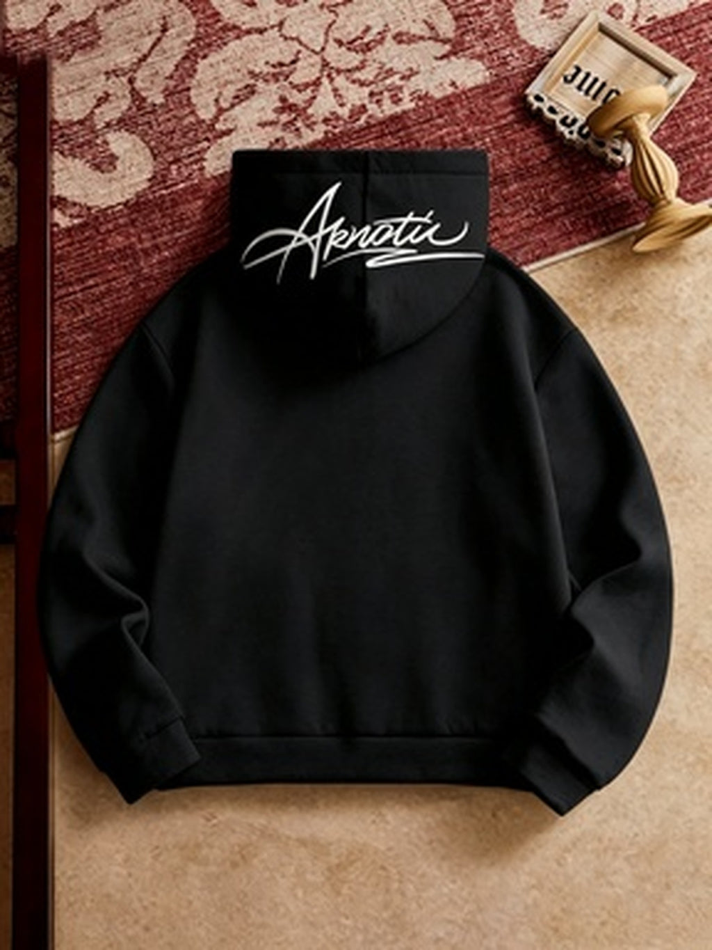 2pcs Men'S Casual Fleece-Lined Sweatshirts, American Retro Street Style, Trendy Letter Print, Loose Fit, Comfortable Fabric, Suitable for Autumn/Winter Outdoor, Vacation, And Daily Wear, Ideal Gift for Boyfriend/Husband, 2pcs Set - Black