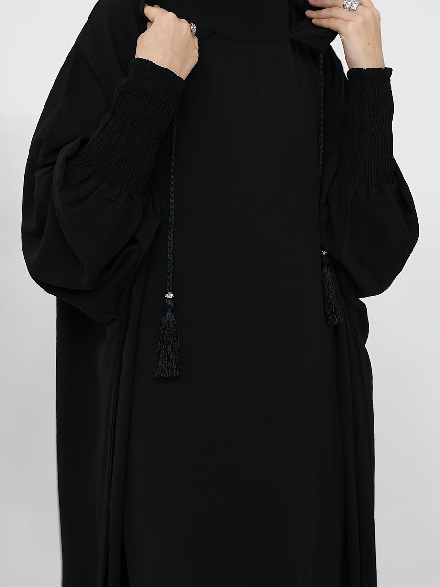 Plus Size - Plus Size - 1pc Prayer Jilbab Outfit for Muslim Women, Stylish And Elegant, Features a Solid Color, Ideal for Everyday Wear, Festivals, Gatherings, And Outdoor Events. Women'S Islamic - Black