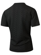 Summer Men'S Jacquard Brocade Short Sleeve T-Shirt, Solid Color Round Neck with Pocket, Loose Fit Casual Versatile Plain T-Shirt - Black