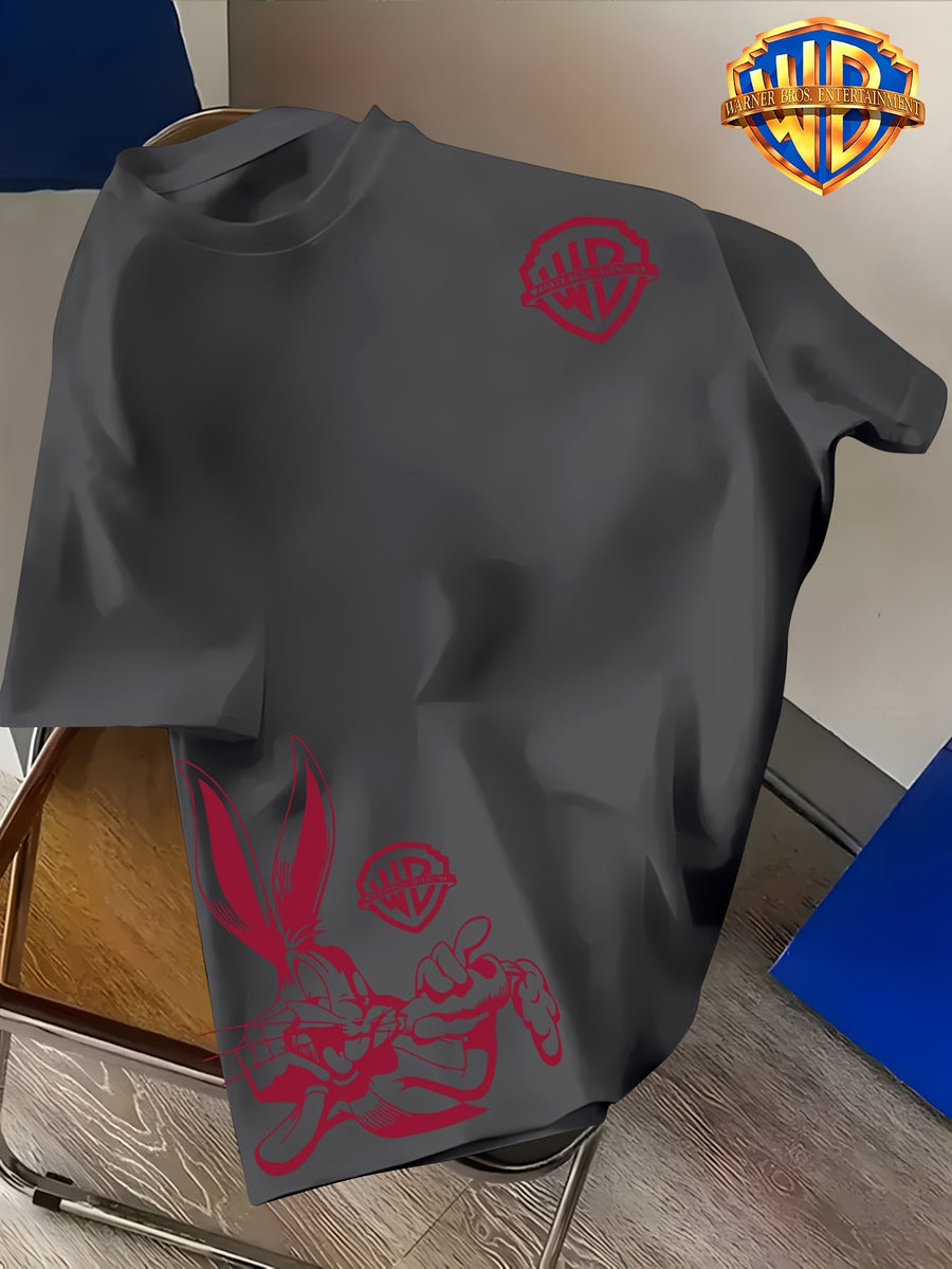 Easy WB Logo Vs. Line-Heavy Rabbit, One Easy One Complex with Layers, Breathable And Skin-Friendly Short Sleeve, Casual Fitness Sports Versatile Men'S Top - Dark Gray 3