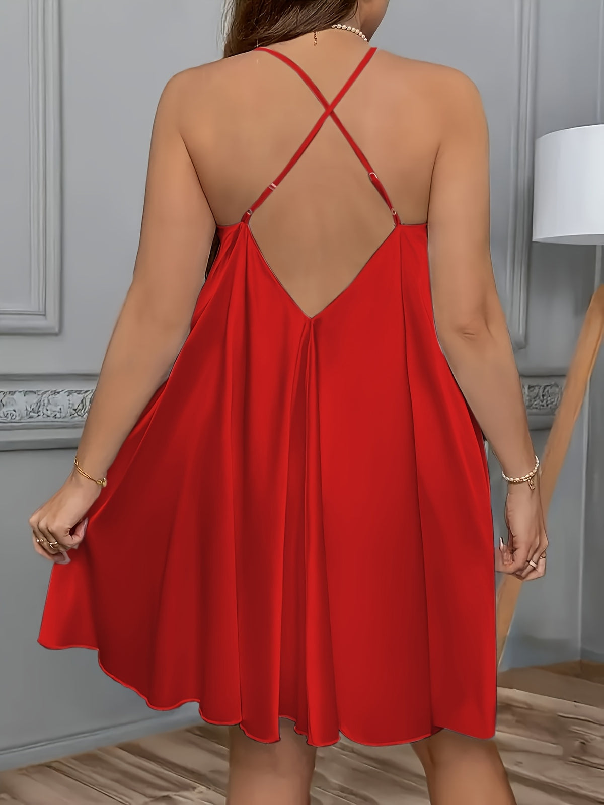 3pcs Women's Pajama Set, New Solid Color Sexy Camisole Nightgown, Loungewear Suitable for Wearing Out - Pink + Champagne Color + Red