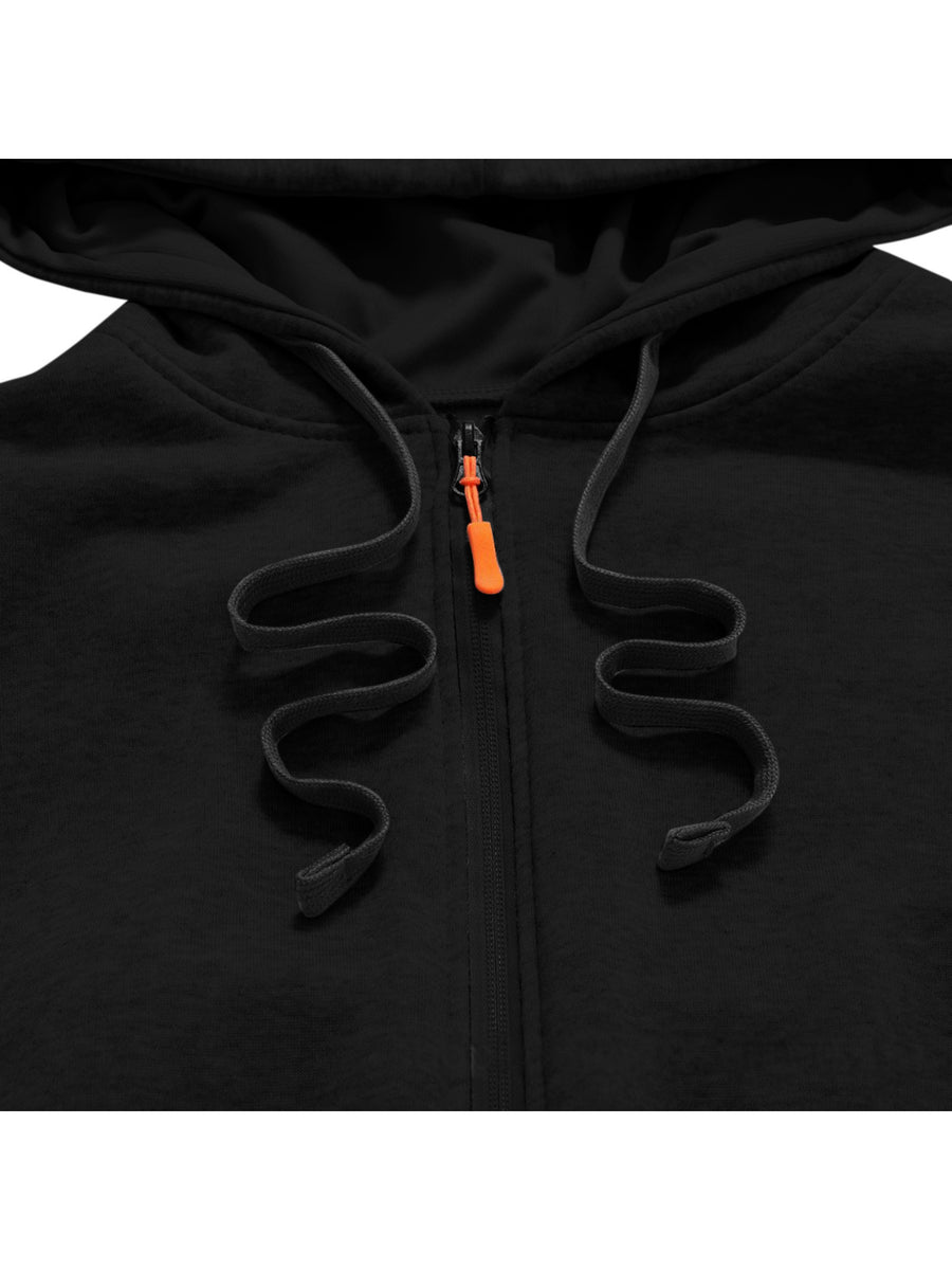 Men's Full-Zip Hooded Jacket with Mountain Print & Arm Zipper Pocket - Oversized Loose Fit Winter Coat, Hooded Streetwear Outerwear Suitable for, Urban Style, Machine Washable Warm Jacket - Black