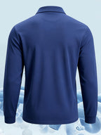 2pcs Men'S Long Sleeve Polo Shirt with Chest Pocket Design, Soft, Smooth, Wrinkle-Resistant And Casual Button Neck T-Shirt, Suitable for Spring And Autumn Wear, Lightweight Daily Commuting, Outdoor Sports, Business Basic Clothing - Navy Blue+White
