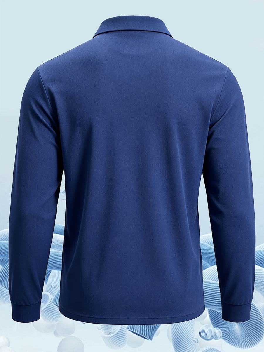 3pcs Men'S Long Sleeve Polo Shirt with Chest Pocket Design, Solid Color Quick-Dry Breathable Golf Polo Shirt, Soft And Smooth, Suitable for Spring And Autumn Wear, Lightweight Daily Commuting, Outdoor Sports, Business Basic Clothing - Black+navy+grey