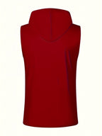 Men's Sleeveless Hooded Henley Shirt - Lightweight, Breathable Polyester | Summer Casual & Sporty Top with Button Detail | Machine Washable - Red