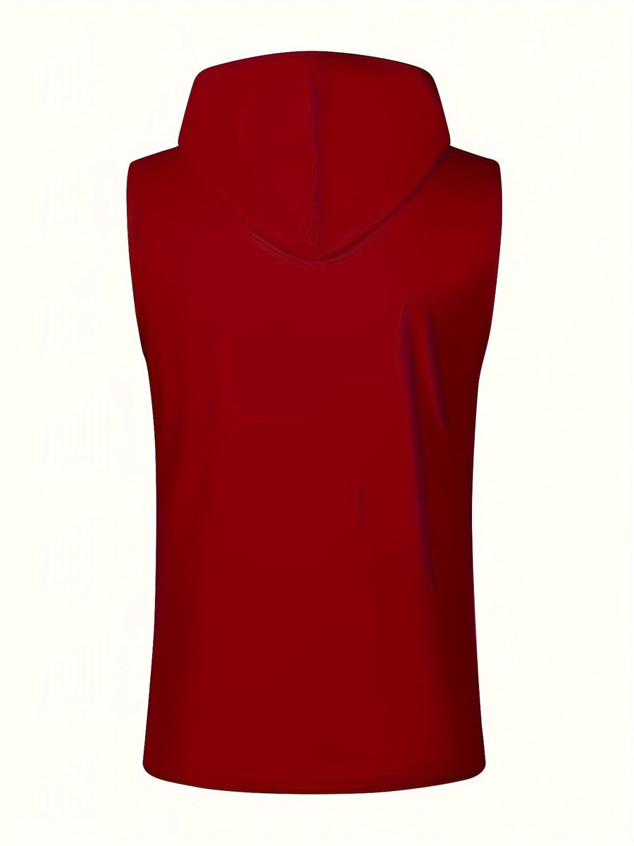 Men's Sleeveless Hooded Henley Shirt - Lightweight, Breathable Polyester | Summer Casual & Sporty Top with Button Detail | Machine Washable - Red