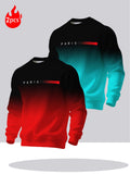2pcs Men's Crew Neck Sweatshirt - Casual Printed Top, Outdoor Leisure Crew Neck Sweatshirt, Basic Versatile Style with Print - Mixed colors