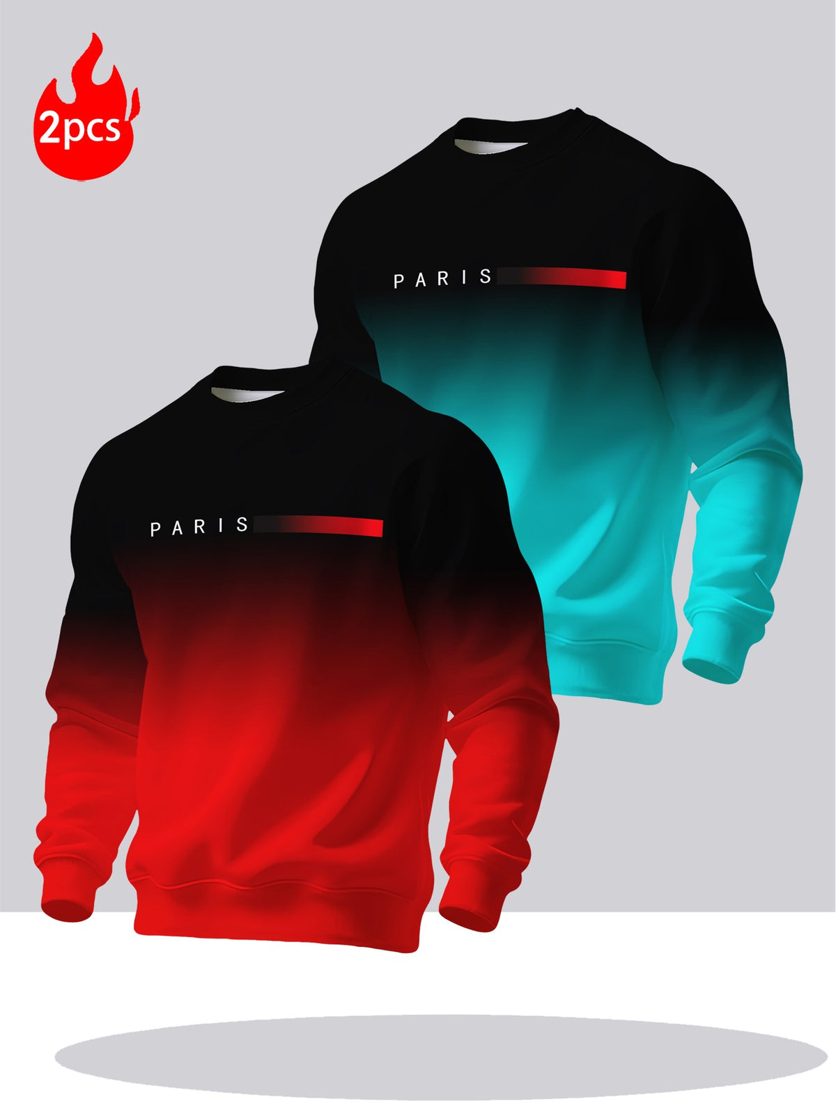 2pcs Men's Crew Neck Sweatshirt - Casual Printed Top, Outdoor Leisure Crew Neck Sweatshirt, Basic Versatile Style with Print - Mixed colors