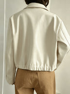 Women's New Fashionable Casual Cool Jacket with Zipper and Lapel - Off-white