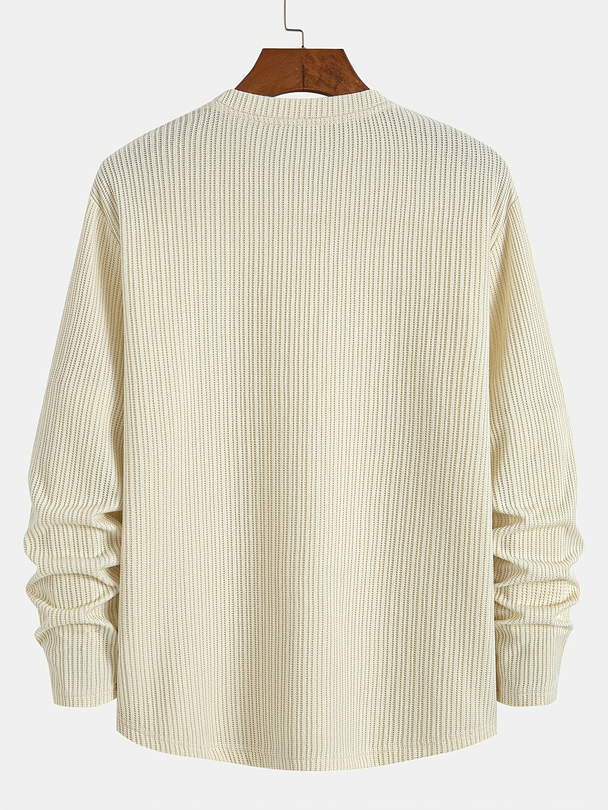 Men'S Fashion Classic Solid Color Elastic Knitted Textured Geometric Sweater, Skin-Friendly Material, Round Neck Label Design, Long-Sleeved Knit Shirt, Suitable for Daily Casual Fashion, Versatile, Easy, Going Out, Commuting, Street Style - Apricot