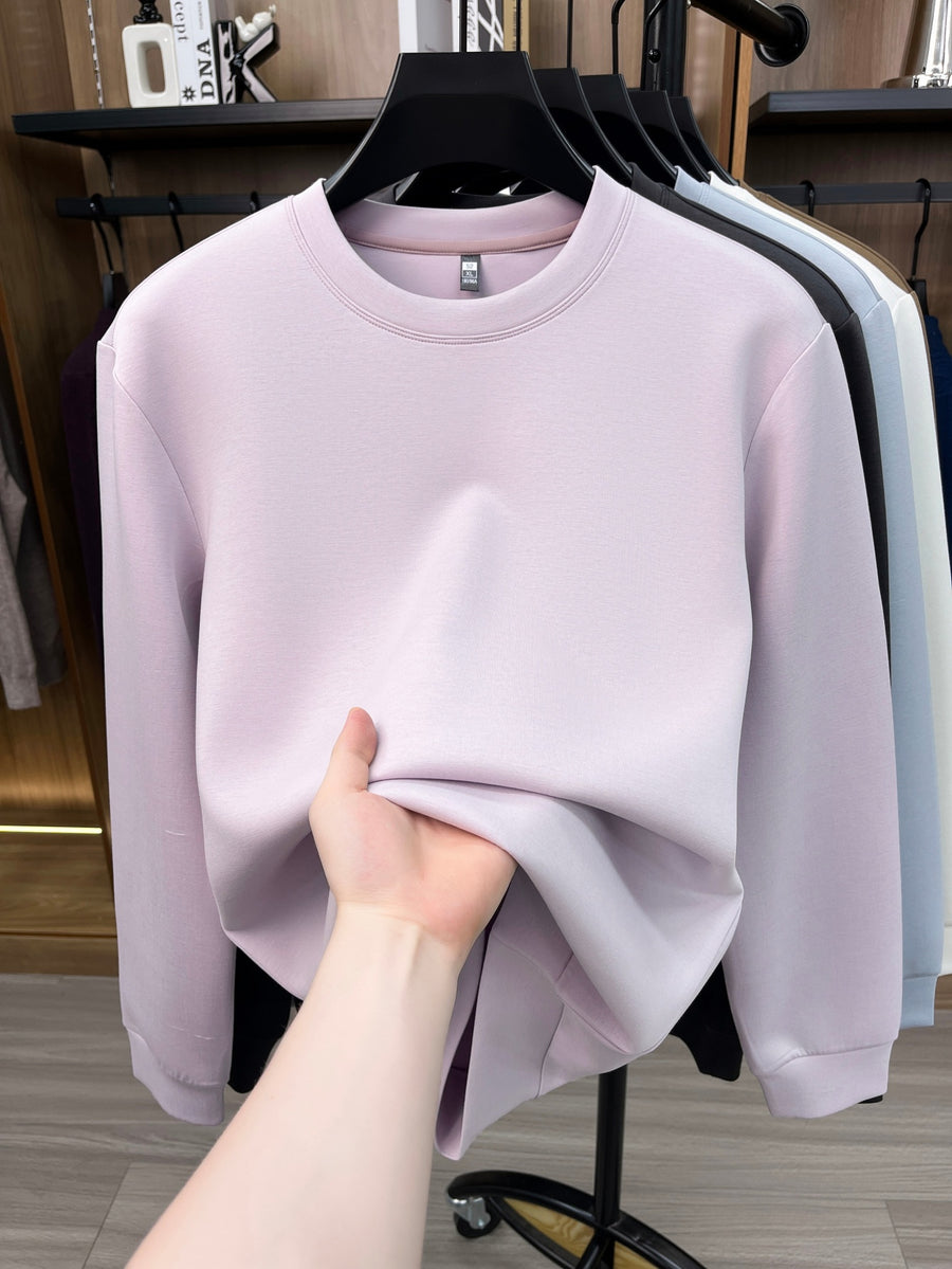 Spring And Autumn High Quality Round Neck Long Sleeve Base Layer Versatile Casual Solid Color Men'S Sweater, Home Casual Inner Wear Skin-Friendly Warm Multi-Color Available Men'S Top, Durable Comfortable Pullover LS3351 - Light Purple