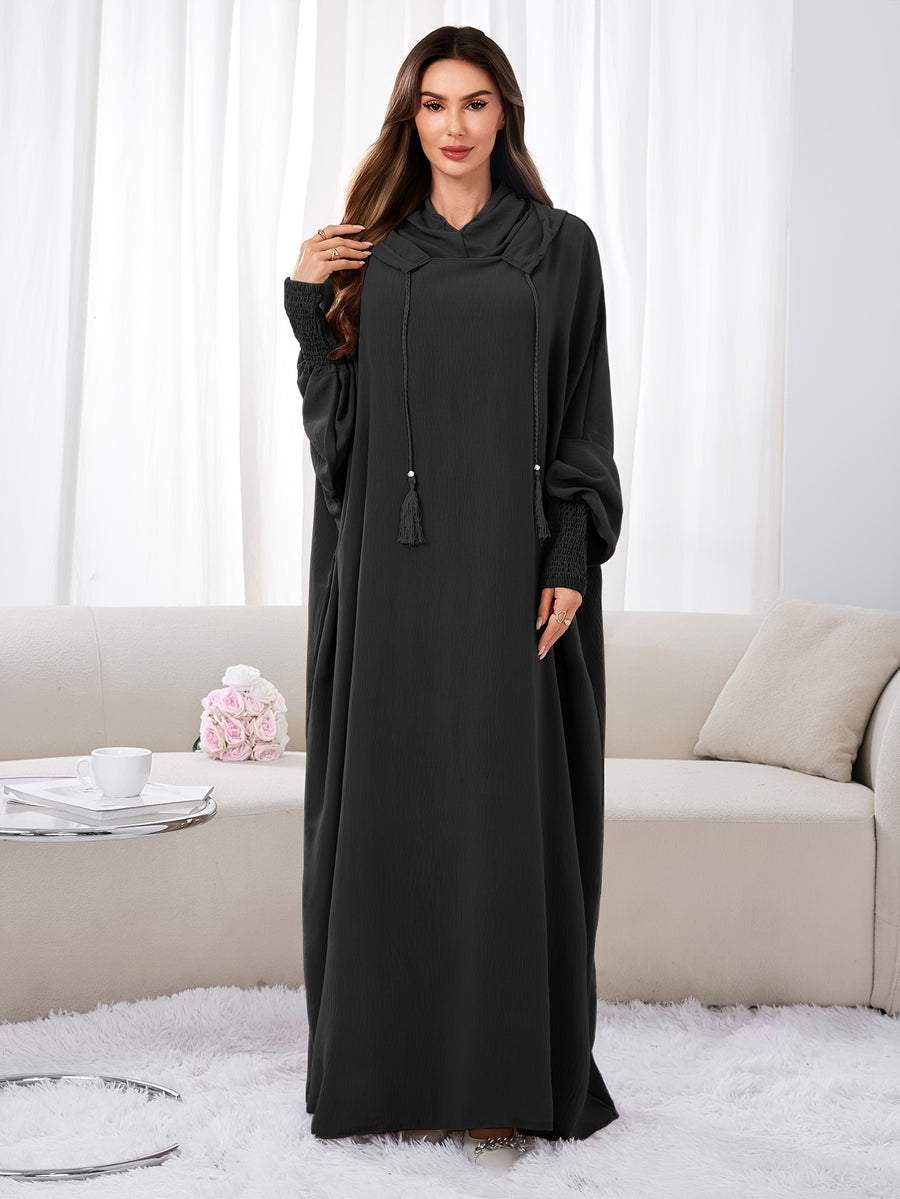 Plus Size - 1pc Ice Wrinkled Fabric Solid Color Loose Hooded Headscarf Women'S Fashion Abaya Suitable for Spring Summer Autumn Daily Wear Robe Foulard Femme Abaya Femme Foulard Abaya Femme - Black