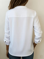 Women'S Elegant New Solid Color Minimalist Small Lapel V-Neck Long Sleeve Shirt, Women'S Top for Daily Commute, Easy And Versatile Blouse, ZLLZ - White