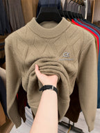 ZBZP Autumn Winter Knit 3D Solid Mid-High Neck Sweater, Basic Knit Pullover Top for Men, Fashion Long Sleeve Sweater SYD - Camel