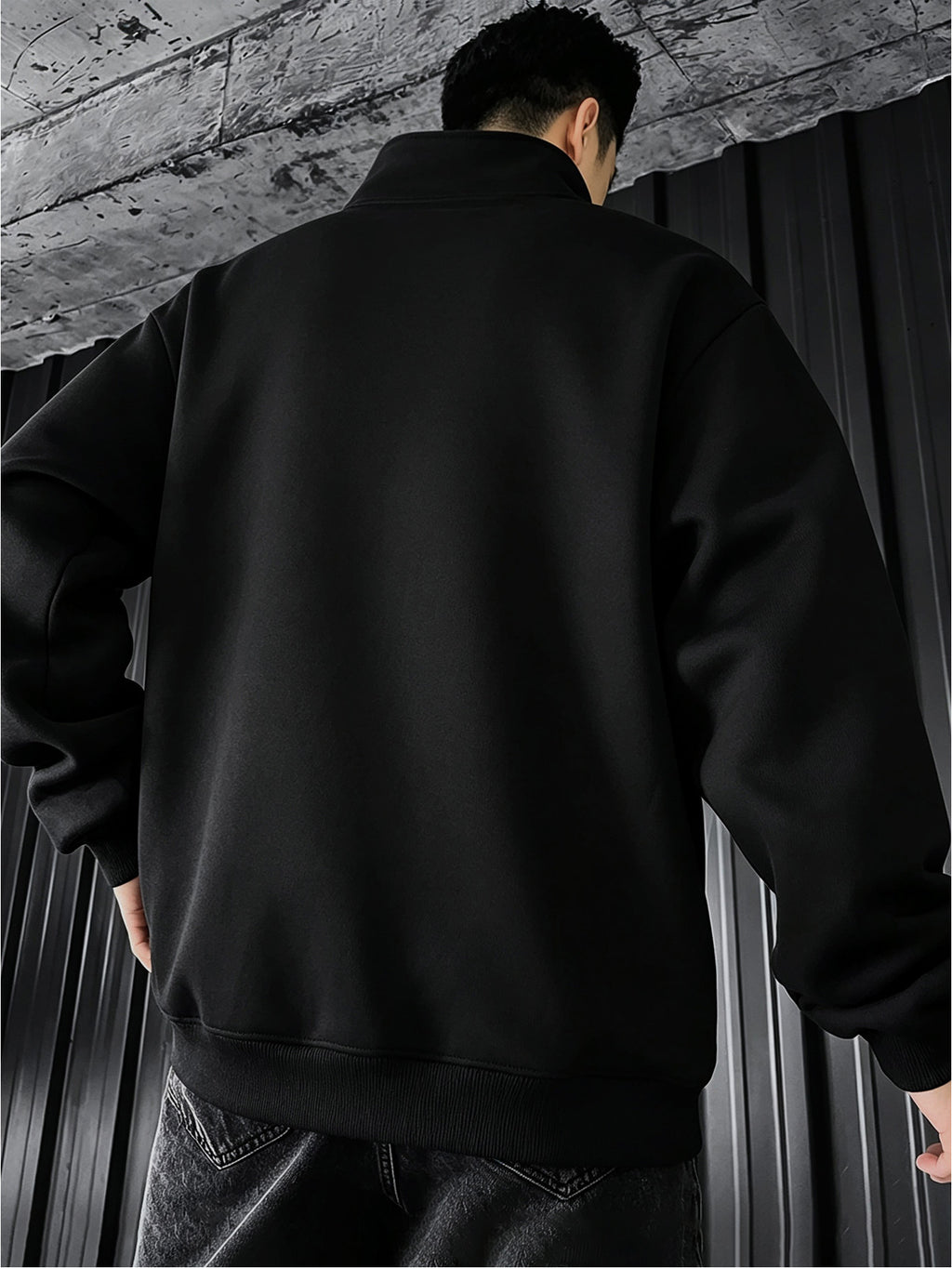Jacket Men'S Stand Collar Multi-Scene Wear Western Easy Long Sleeve Spring Autumn Anti-Wrinkle Pure Ribbed Zipper Pocket Full Zipper Closure Sports Casual Cardigan Coat - Black