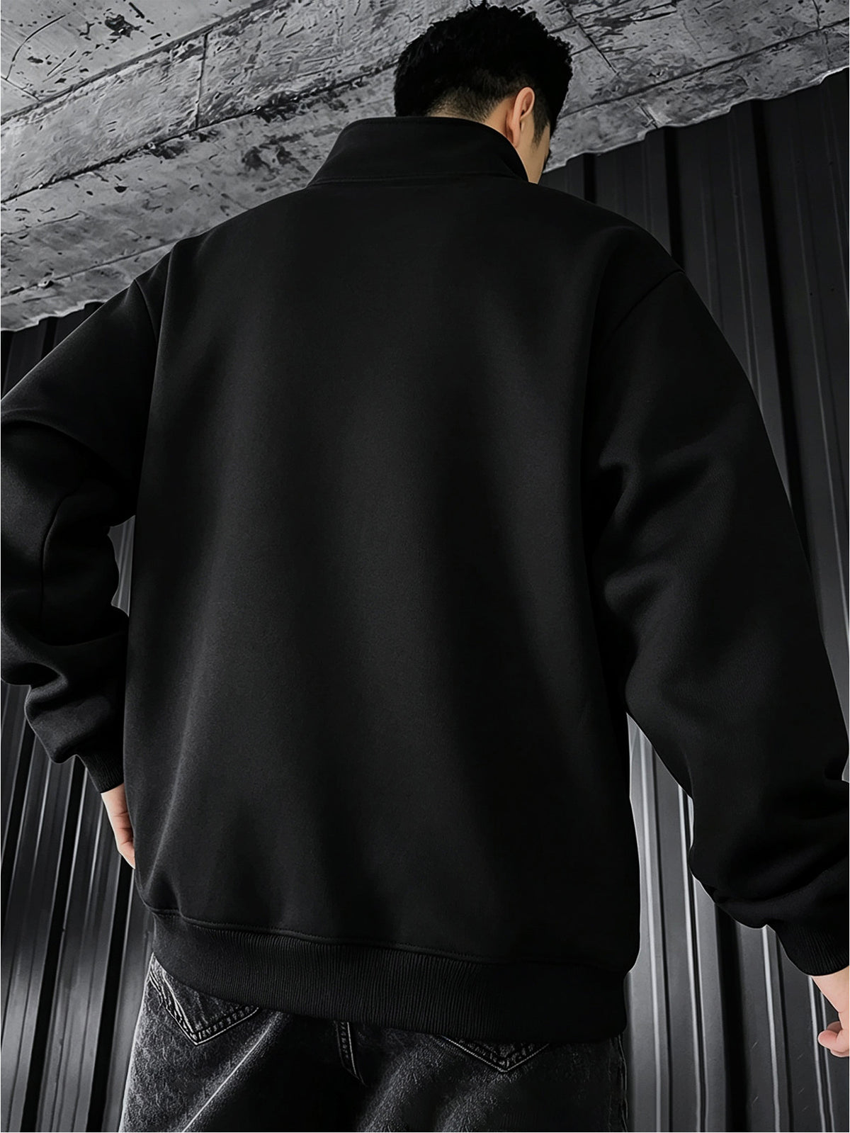 Jacket Men'S Stand Collar Multi-Scene Wear Western Easy Long Sleeve Spring Autumn Anti-Wrinkle Pure Ribbed Zipper Pocket Full Zipper Closure Sports Casual Cardigan Coat - Black