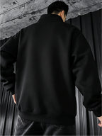 Men's Stand Collar Jacket for Urban Outings, European and American Style Casual Long Sleeve Spring/Autumn Jacket with Pockets, Ribbed Cuffs and Hem, Full Zipper Closure, Men's Sport Outerwear Jacket - Black