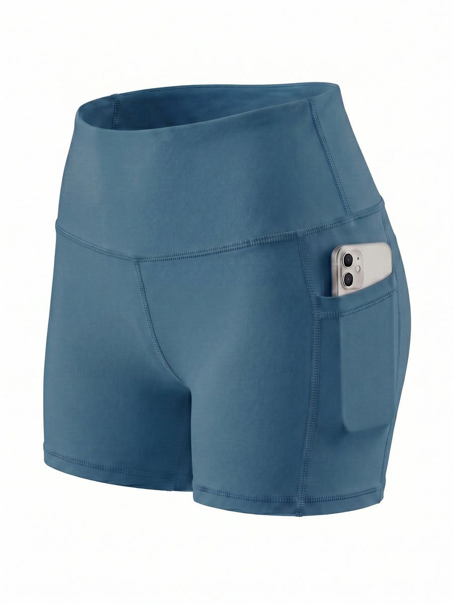 Summer Fashion Women's High-Waist 3-Inch Shorts with Pockets, Moisture-Wicking Summer Style - Anti-See-Through, Tummy Control, Non-Slip Waistband - Bean Green