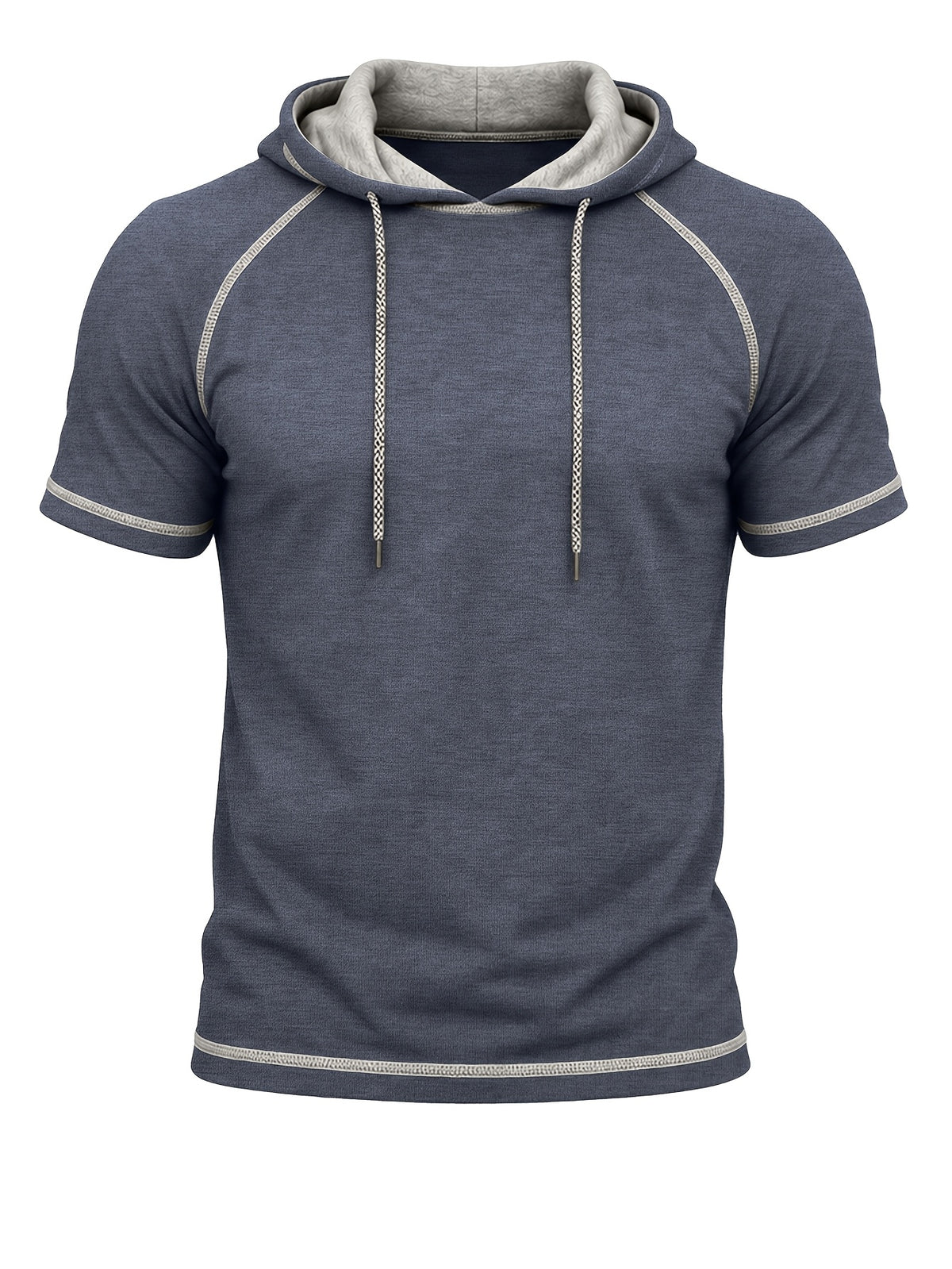 Summer Cross-Border Western Men'S Hooded Short-Sleeve T-Shirt, Color-Block Foreign Men'S Athletic Top - Deep Blue