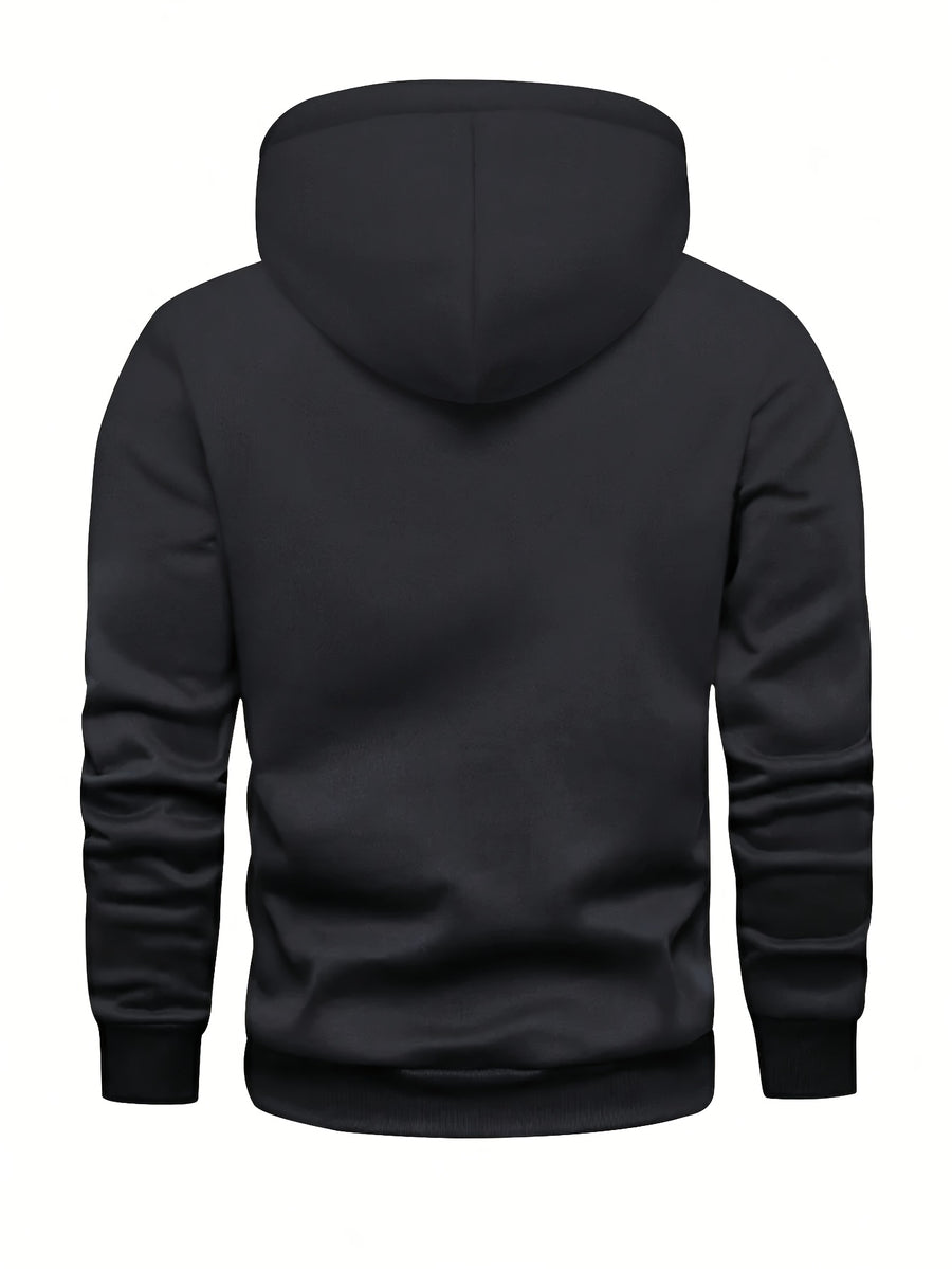 50%, 50%, Men'S Casual Pocket Ankle-Length Hooded Sweatshirt, Cuffs with Ribbed Bottom, Men'S Warm Fleece-Lined Sweatshirt for Global All-Season Base Layer - Black