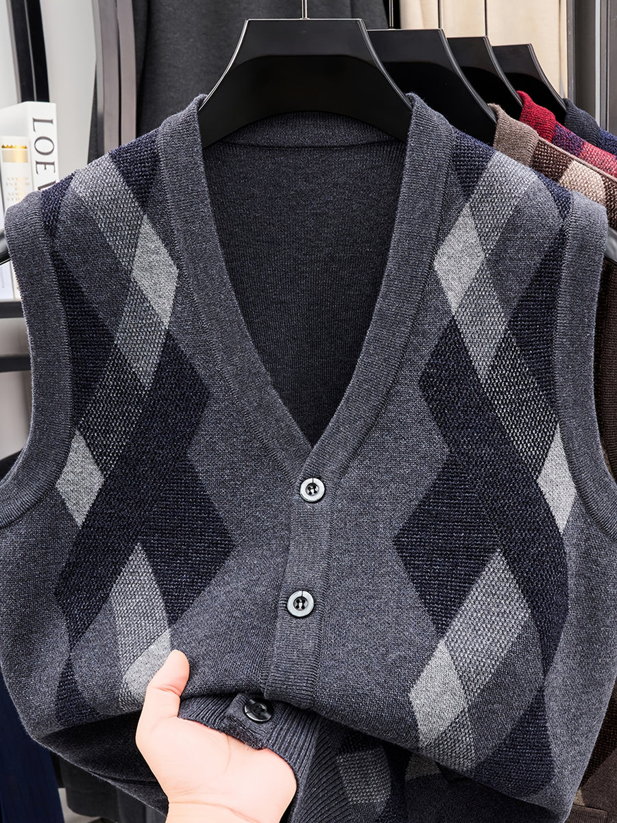 Men's Business Casual Button-Up Knit Sweater Vest - Medium Gray