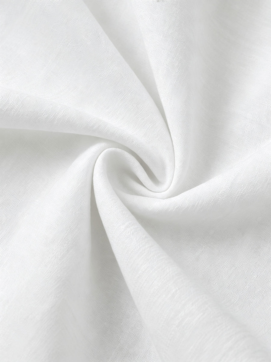 Men'S Faux Linen Long Sleeve Shirt: Lightweight Button-Up Stand Collar Solid Color Formal to Casual Style, Comfortable Breathable Pattern, Suitable for Beach, Office, Party Business, Daily Trendy Wear, Machine Washable Fashion Shirt - White