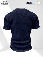 Men'S Summer Casual Premium Textured Solid Round Neck Short Sleeve, Comfortable Breathable Textured Fabric T-Shirt, Suitable for Outdoor Vacation And Daily Wear - Navy Color