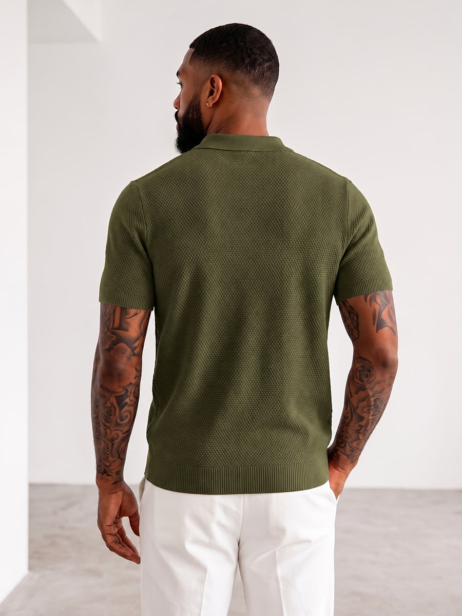 Men'S Easy Casual Short-Sleeve Knit Top, Made of Pure with Fine Mesh Texture, Skin-Friendly And Breathable, Relaxed Casual Style, Classic Versatile Design with Exquisite Details, Solid Color for a Warm And Easy Look - fern green