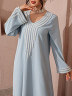 Women'S Beaded Embroidery Loose Elegant Casual Comfortable Robe - Light Blue